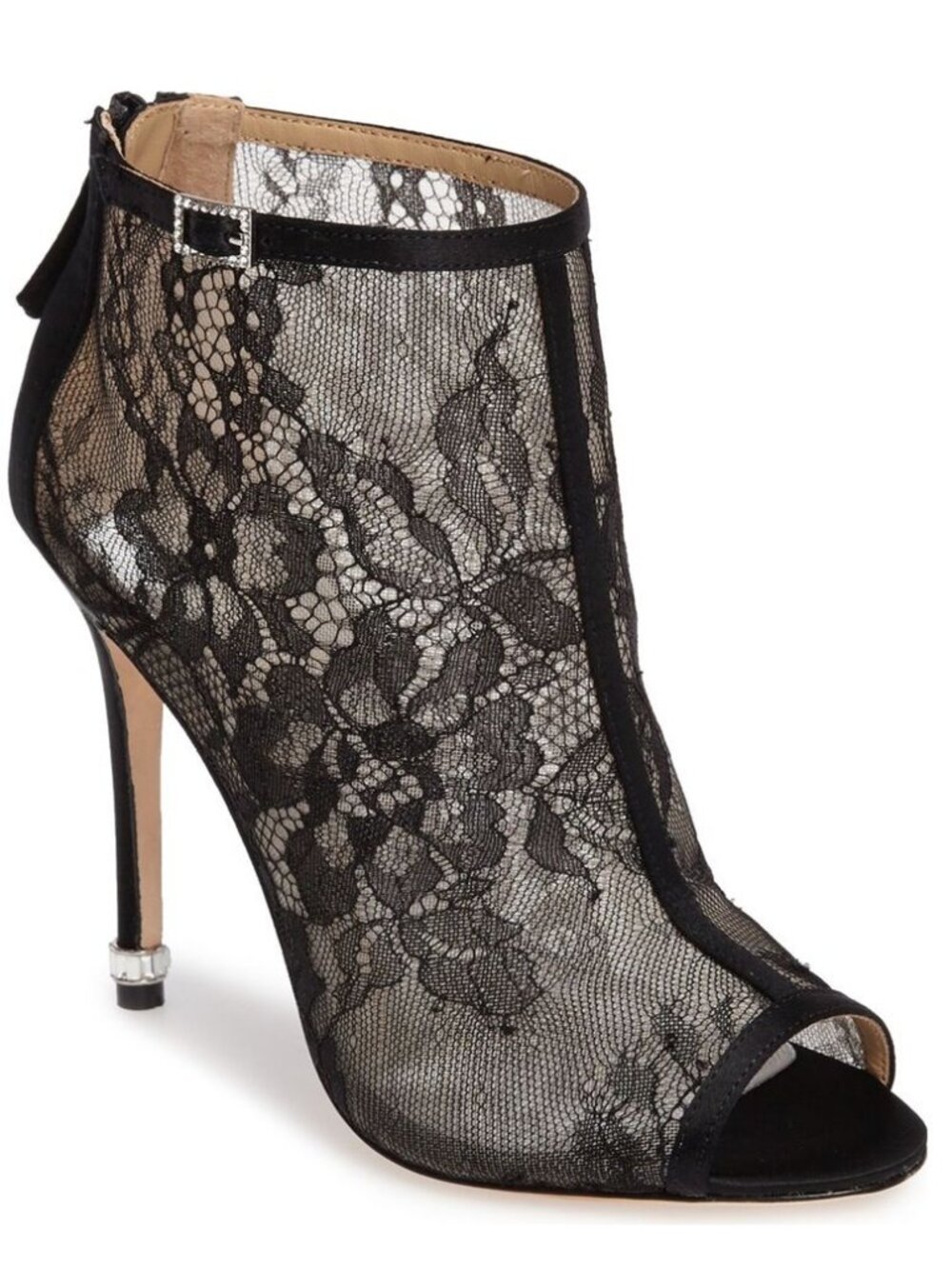 NEW ~ Badgley Mischka Black Satin Lace Booties